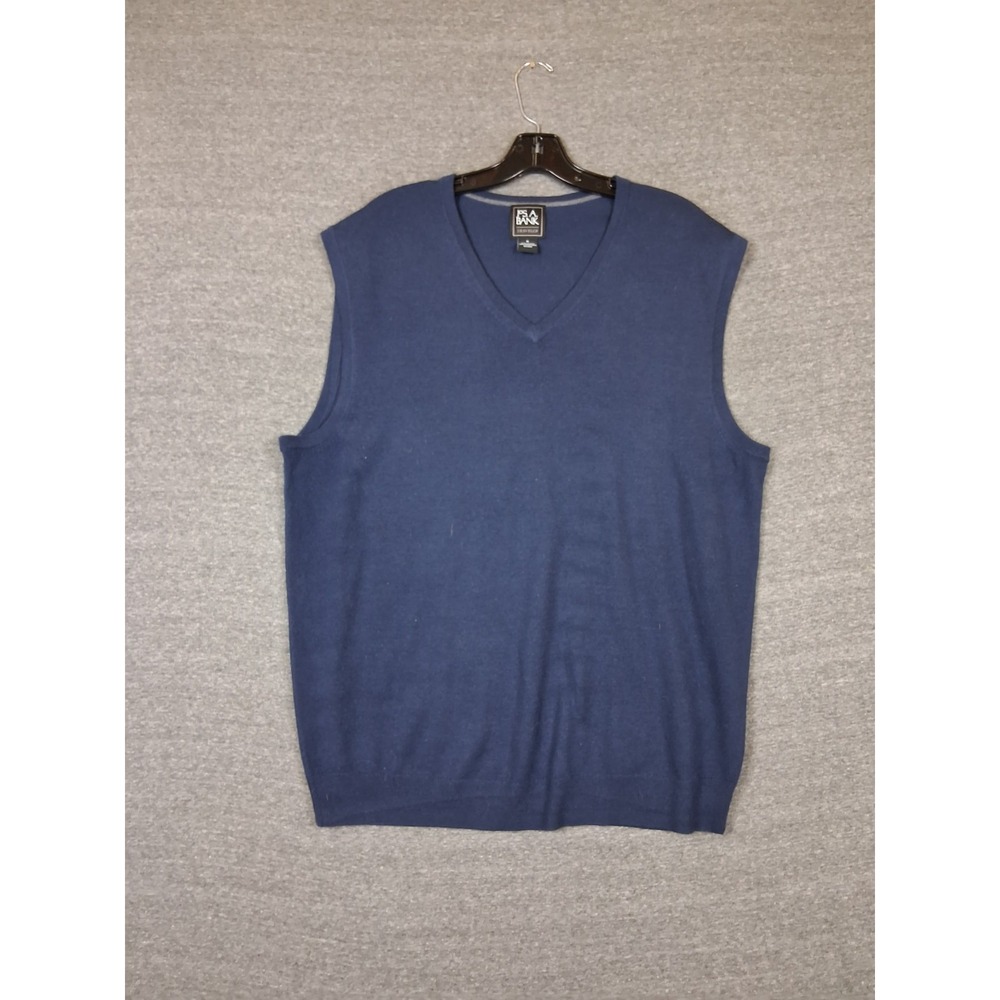 Jos A Bank Mens Sweater XL Blue 100% Merino Wool Vest Dark Academia Dad Grandpa